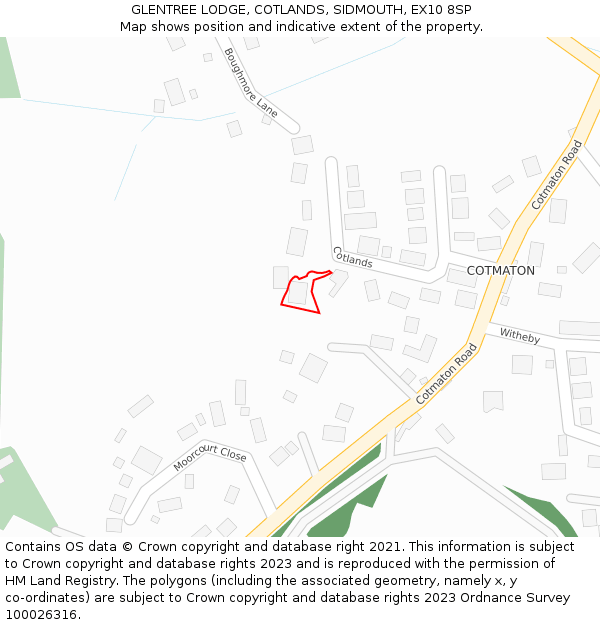 GLENTREE LODGE, COTLANDS, SIDMOUTH, EX10 8SP: Location map and indicative extent of plot