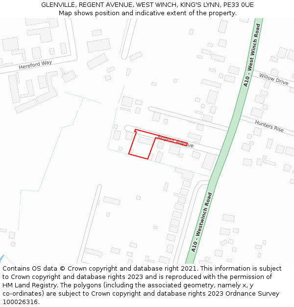 GLENVILLE, REGENT AVENUE, WEST WINCH, KING'S LYNN, PE33 0UE: Location map and indicative extent of plot