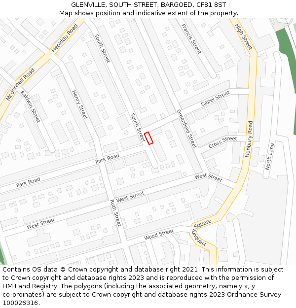 GLENVILLE, SOUTH STREET, BARGOED, CF81 8ST: Location map and indicative extent of plot