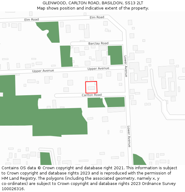 GLENWOOD, CARLTON ROAD, BASILDON, SS13 2LT: Location map and indicative extent of plot