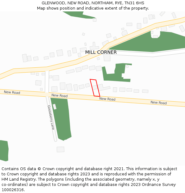 GLENWOOD, NEW ROAD, NORTHIAM, RYE, TN31 6HS: Location map and indicative extent of plot