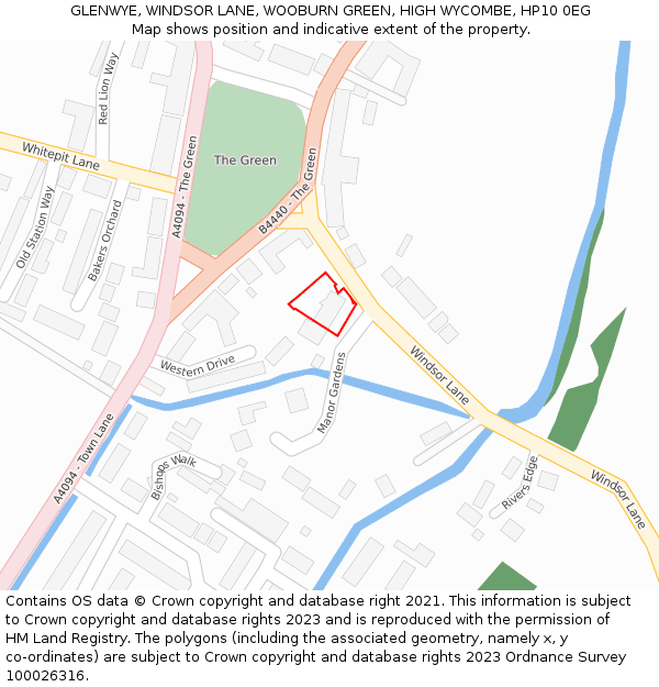 GLENWYE, WINDSOR LANE, WOOBURN GREEN, HIGH WYCOMBE, HP10 0EG: Location map and indicative extent of plot