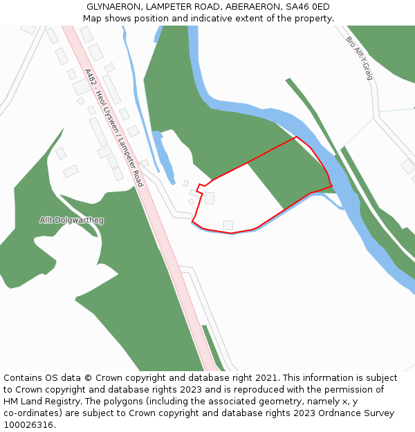 GLYNAERON, LAMPETER ROAD, ABERAERON, SA46 0ED: Location map and indicative extent of plot