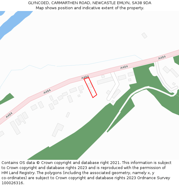 GLYNCOED, CARMARTHEN ROAD, NEWCASTLE EMLYN, SA38 9DA: Location map and indicative extent of plot