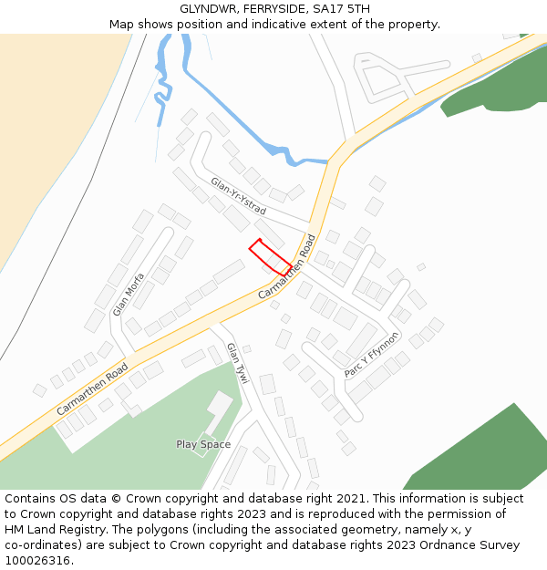 GLYNDWR, FERRYSIDE, SA17 5TH: Location map and indicative extent of plot