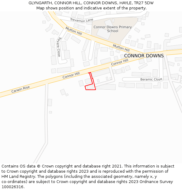 GLYNGARTH, CONNOR HILL, CONNOR DOWNS, HAYLE, TR27 5DW: Location map and indicative extent of plot