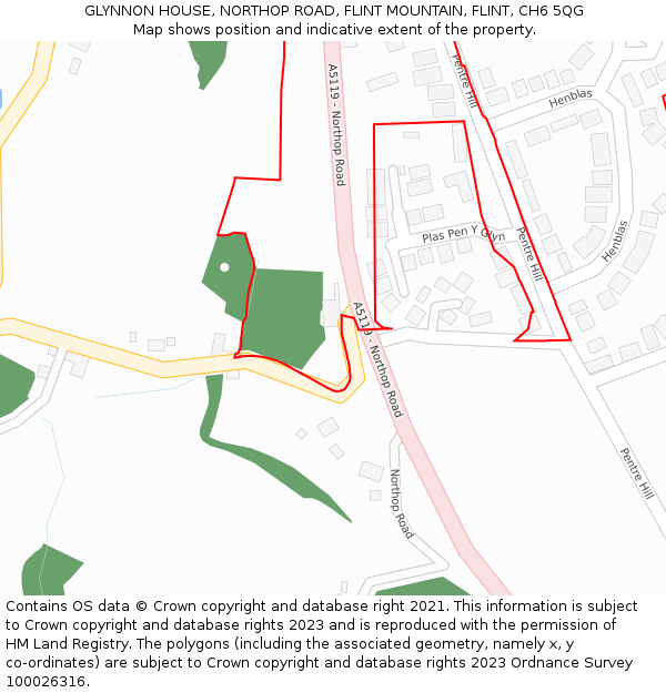 GLYNNON HOUSE, NORTHOP ROAD, FLINT MOUNTAIN, FLINT, CH6 5QG: Location map and indicative extent of plot