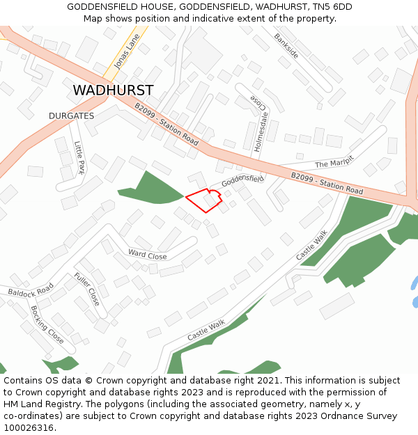 GODDENSFIELD HOUSE, GODDENSFIELD, WADHURST, TN5 6DD: Location map and indicative extent of plot