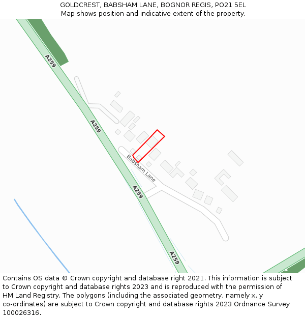 GOLDCREST, BABSHAM LANE, BOGNOR REGIS, PO21 5EL: Location map and indicative extent of plot