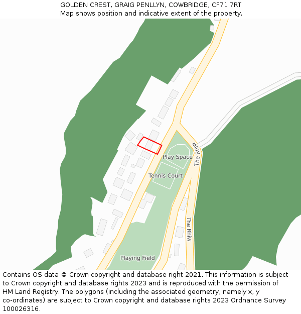 GOLDEN CREST, GRAIG PENLLYN, COWBRIDGE, CF71 7RT: Location map and indicative extent of plot