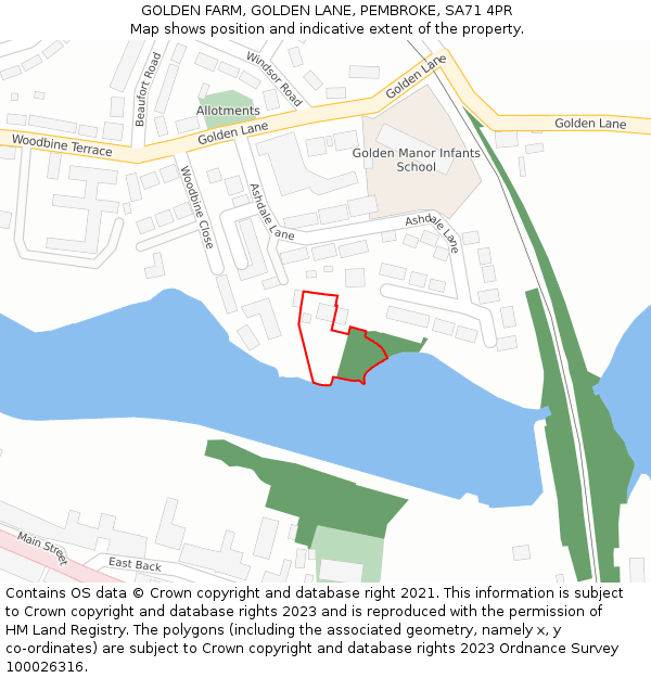 GOLDEN FARM, GOLDEN LANE, PEMBROKE, SA71 4PR: Location map and indicative extent of plot