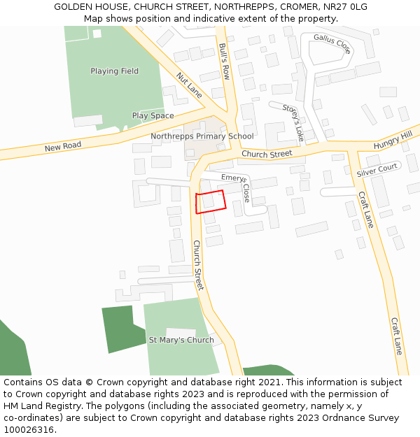 GOLDEN HOUSE, CHURCH STREET, NORTHREPPS, CROMER, NR27 0LG: Location map and indicative extent of plot