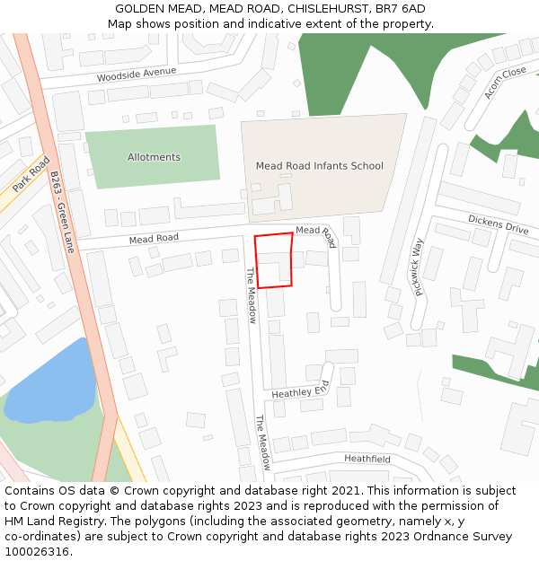 GOLDEN MEAD, MEAD ROAD, CHISLEHURST, BR7 6AD: Location map and indicative extent of plot