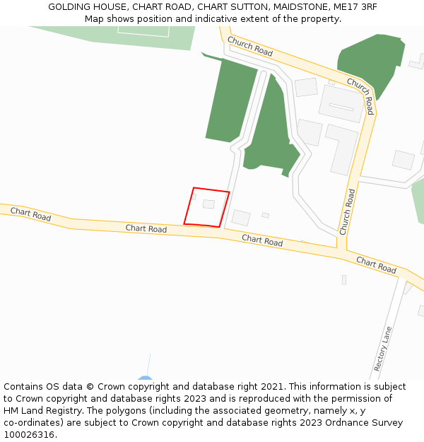 GOLDING HOUSE, CHART ROAD, CHART SUTTON, MAIDSTONE, ME17 3RF: Location map and indicative extent of plot