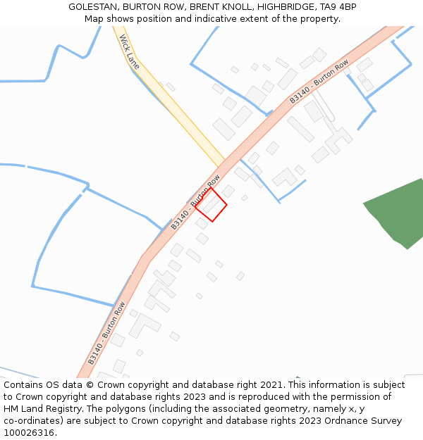 GOLESTAN, BURTON ROW, BRENT KNOLL, HIGHBRIDGE, TA9 4BP: Location map and indicative extent of plot