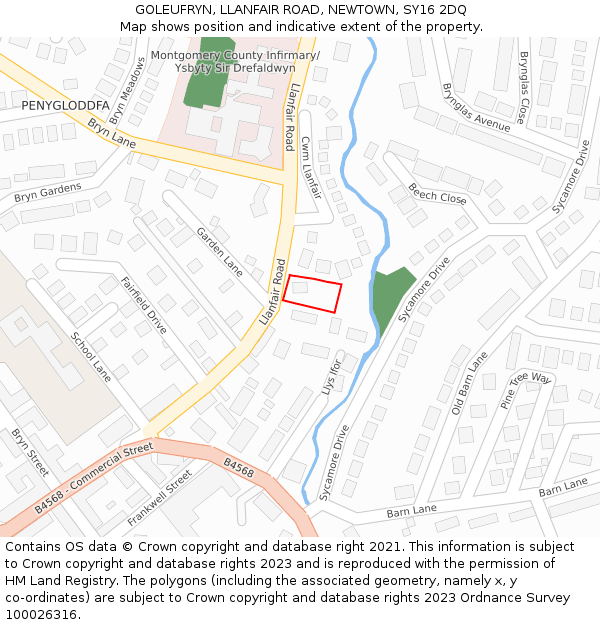 GOLEUFRYN, LLANFAIR ROAD, NEWTOWN, SY16 2DQ: Location map and indicative extent of plot