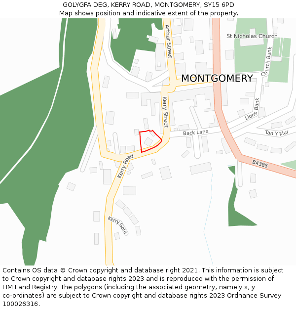 GOLYGFA DEG, KERRY ROAD, MONTGOMERY, SY15 6PD: Location map and indicative extent of plot
