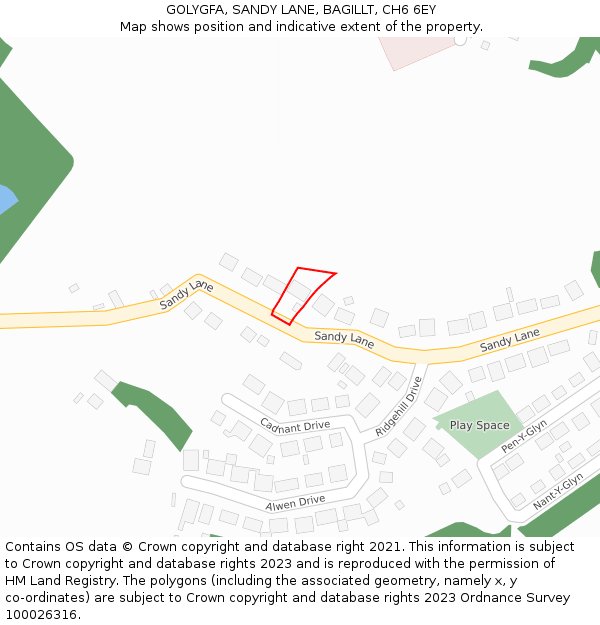 GOLYGFA, SANDY LANE, BAGILLT, CH6 6EY: Location map and indicative extent of plot