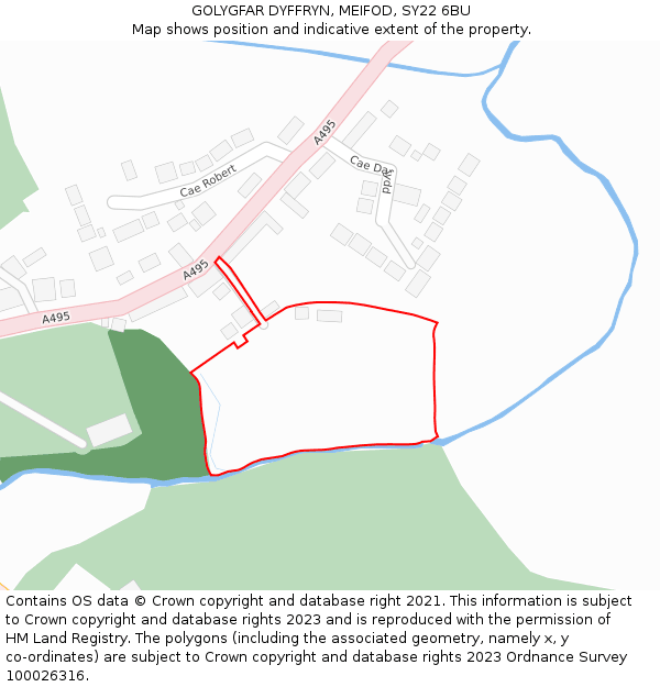 GOLYGFAR DYFFRYN, MEIFOD, SY22 6BU: Location map and indicative extent of plot