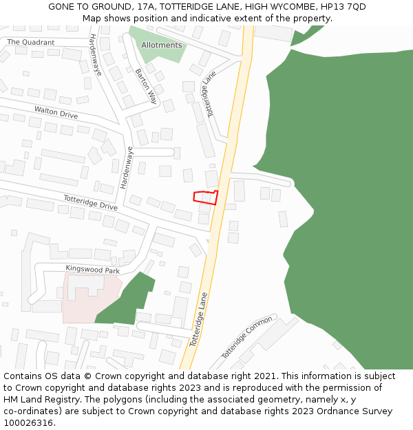 GONE TO GROUND, 17A, TOTTERIDGE LANE, HIGH WYCOMBE, HP13 7QD: Location map and indicative extent of plot