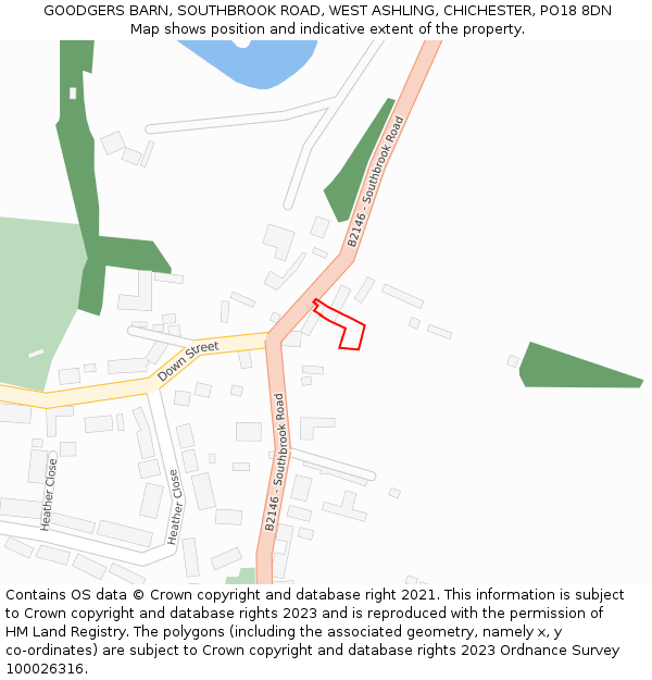 GOODGERS BARN, SOUTHBROOK ROAD, WEST ASHLING, CHICHESTER, PO18 8DN: Location map and indicative extent of plot