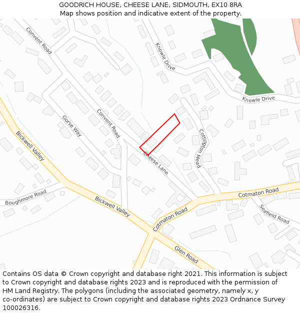 GOODRICH HOUSE, CHEESE LANE, SIDMOUTH, EX10 8RA: Location map and indicative extent of plot
