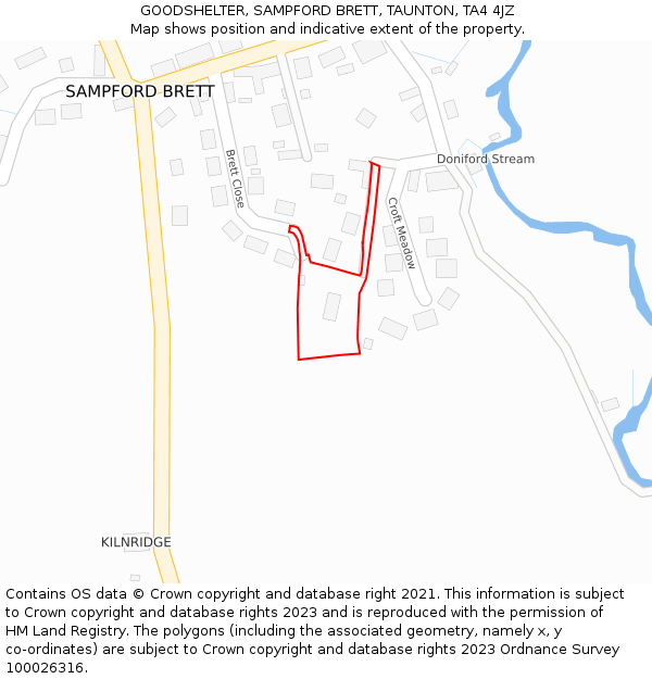 GOODSHELTER, SAMPFORD BRETT, TAUNTON, TA4 4JZ: Location map and indicative extent of plot