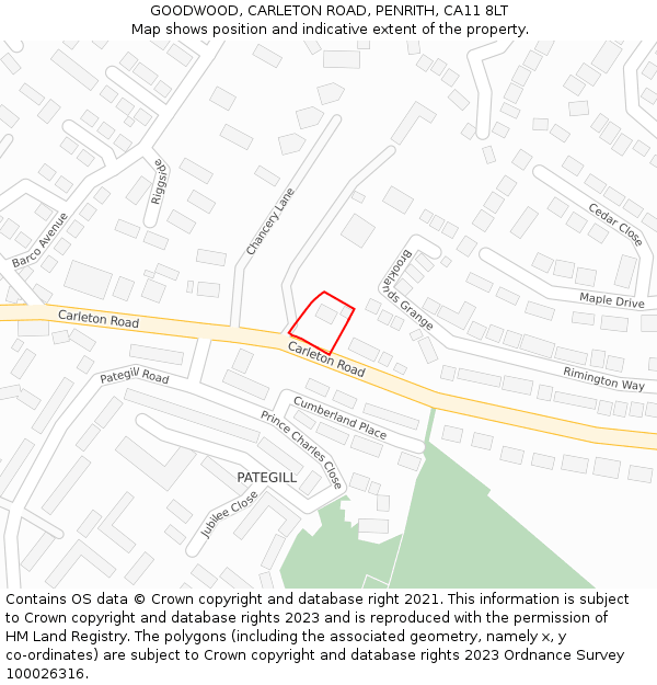 GOODWOOD, CARLETON ROAD, PENRITH, CA11 8LT: Location map and indicative extent of plot