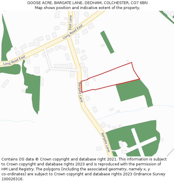 GOOSE ACRE, BARGATE LANE, DEDHAM, COLCHESTER, CO7 6BN: Location map and indicative extent of plot