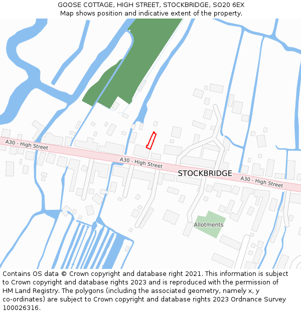 GOOSE COTTAGE, HIGH STREET, STOCKBRIDGE, SO20 6EX: Location map and indicative extent of plot