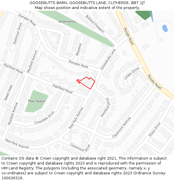 GOOSEBUTTS BARN, GOOSEBUTTS LANE, CLITHEROE, BB7 1JT: Location map and indicative extent of plot