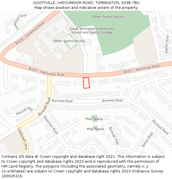 GOOTYVILLE, HATCHMOOR ROAD, TORRINGTON, EX38 7BU: Location map and indicative extent of plot