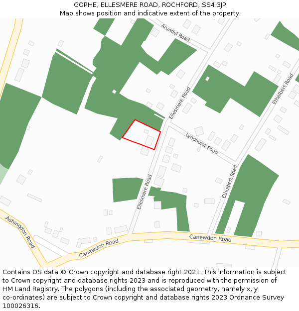 GOPHE, ELLESMERE ROAD, ROCHFORD, SS4 3JP: Location map and indicative extent of plot