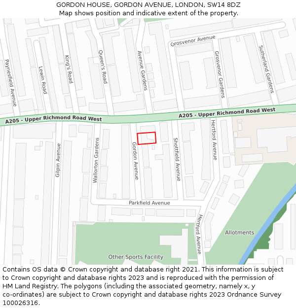 GORDON HOUSE, GORDON AVENUE, LONDON, SW14 8DZ: Location map and indicative extent of plot
