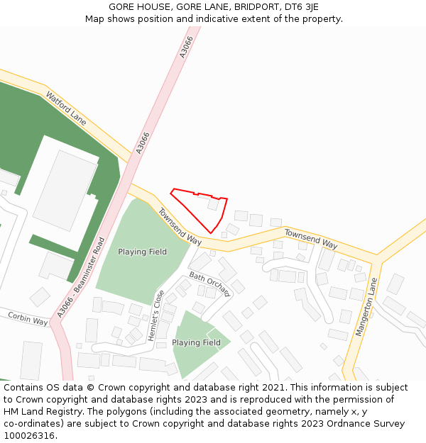 GORE HOUSE, GORE LANE, BRIDPORT, DT6 3JE: Location map and indicative extent of plot