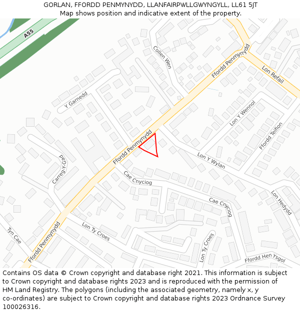 GORLAN, FFORDD PENMYNYDD, LLANFAIRPWLLGWYNGYLL, LL61 5JT: Location map and indicative extent of plot