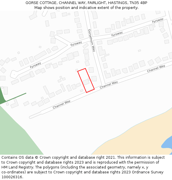 GORSE COTTAGE, CHANNEL WAY, FAIRLIGHT, HASTINGS, TN35 4BP: Location map and indicative extent of plot