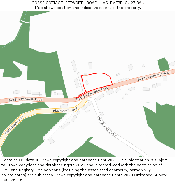 GORSE COTTAGE, PETWORTH ROAD, HASLEMERE, GU27 3AU: Location map and indicative extent of plot