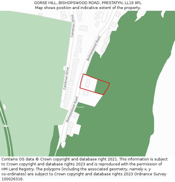 GORSE HILL, BISHOPSWOOD ROAD, PRESTATYN, LL19 9PL: Location map and indicative extent of plot