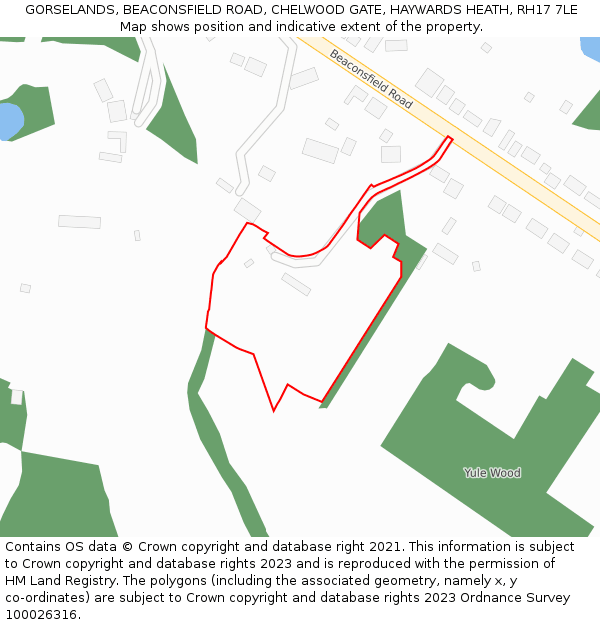 GORSELANDS, BEACONSFIELD ROAD, CHELWOOD GATE, HAYWARDS HEATH, RH17 7LE: Location map and indicative extent of plot