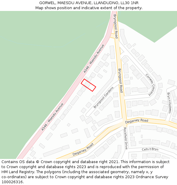 GORWEL, MAESDU AVENUE, LLANDUDNO, LL30 1NR: Location map and indicative extent of plot