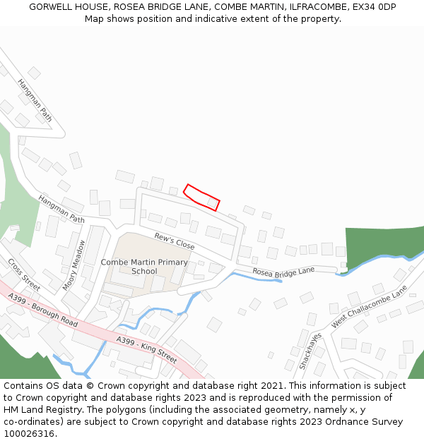 GORWELL HOUSE, ROSEA BRIDGE LANE, COMBE MARTIN, ILFRACOMBE, EX34 0DP: Location map and indicative extent of plot