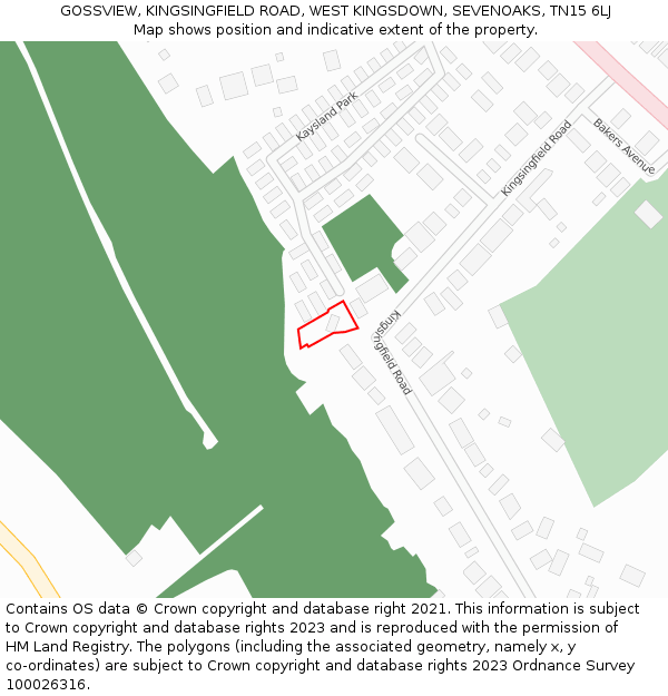 GOSSVIEW, KINGSINGFIELD ROAD, WEST KINGSDOWN, SEVENOAKS, TN15 6LJ: Location map and indicative extent of plot