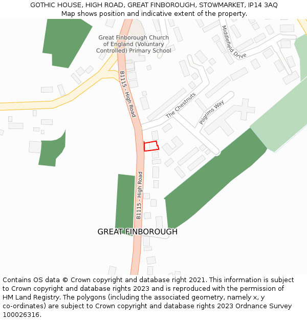 GOTHIC HOUSE, HIGH ROAD, GREAT FINBOROUGH, STOWMARKET, IP14 3AQ: Location map and indicative extent of plot