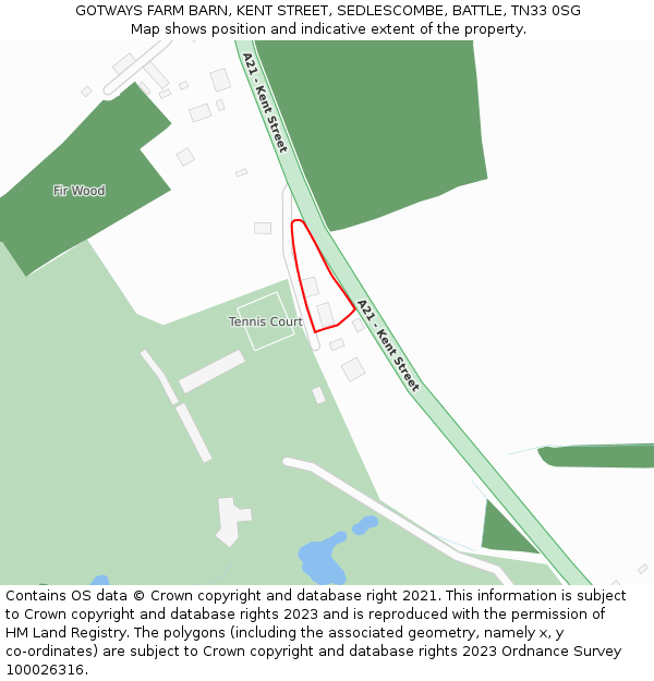 GOTWAYS FARM BARN, KENT STREET, SEDLESCOMBE, BATTLE, TN33 0SG: Location map and indicative extent of plot