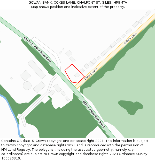 GOWAN BANK, COKES LANE, CHALFONT ST. GILES, HP8 4TA: Location map and indicative extent of plot