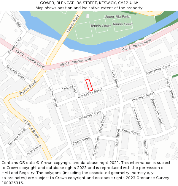 GOWER, BLENCATHRA STREET, KESWICK, CA12 4HW: Location map and indicative extent of plot