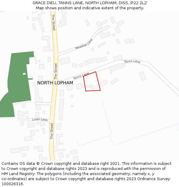 GRACE DIEU, TANNS LANE, NORTH LOPHAM, DISS, IP22 2LZ: Location map and indicative extent of plot