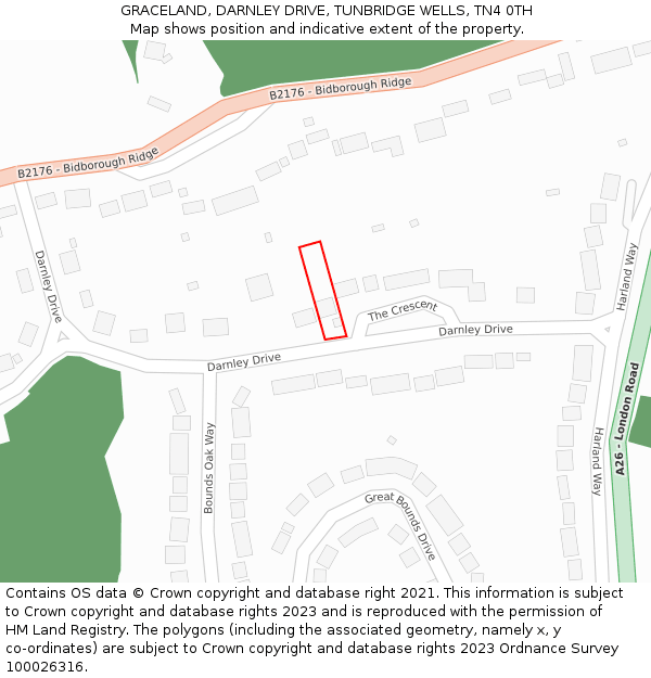 GRACELAND, DARNLEY DRIVE, TUNBRIDGE WELLS, TN4 0TH: Location map and indicative extent of plot