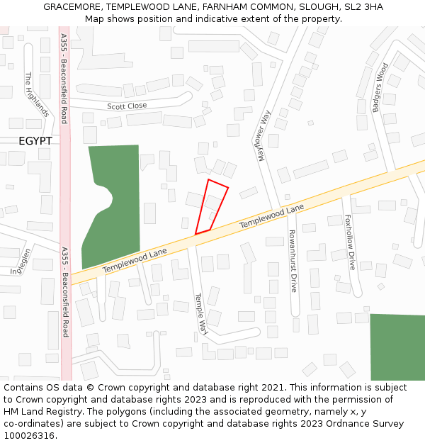 GRACEMORE, TEMPLEWOOD LANE, FARNHAM COMMON, SLOUGH, SL2 3HA: Location map and indicative extent of plot